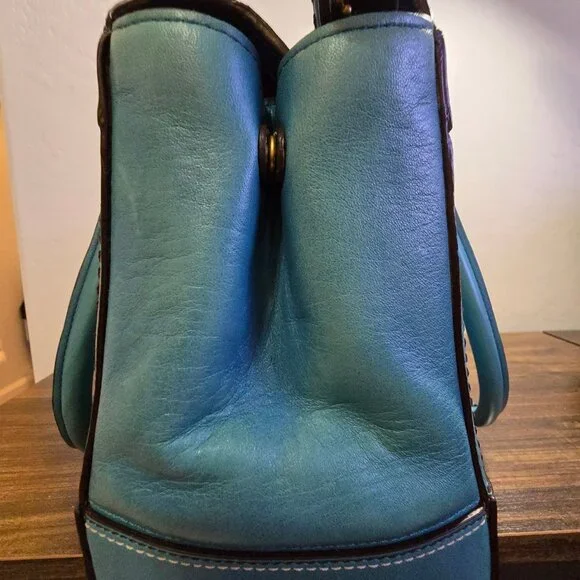 Vintage Coach Hampton Turn Lock Teal/Turquoise Leather Carry All Satchel Bag - Picture 6 of 16